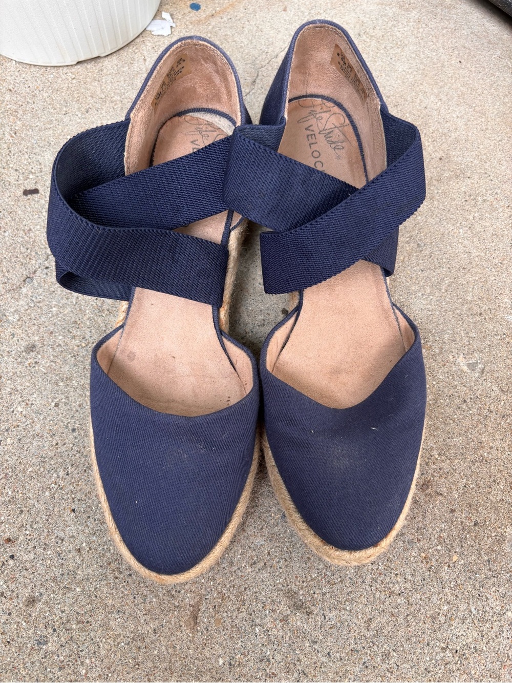 Lifestride - Navy Espadrille Wedges with Cross Straps